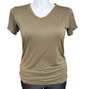 Womens Classic T Shirt Top Pullover V Neck Soft Stretchy Green Olive Medium
